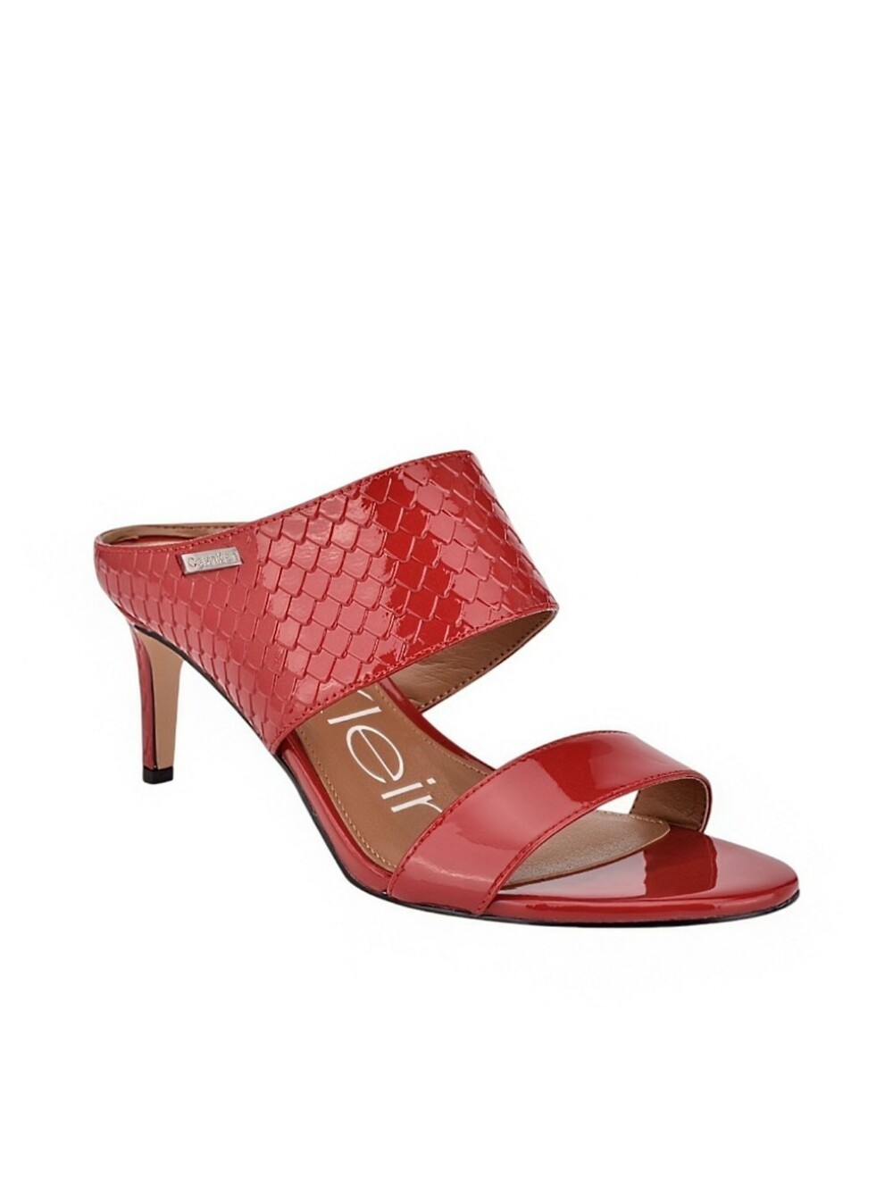 Calvin Klein Red Patent Snake Embossed Heeled Mule Sandals Size 6 NWOB